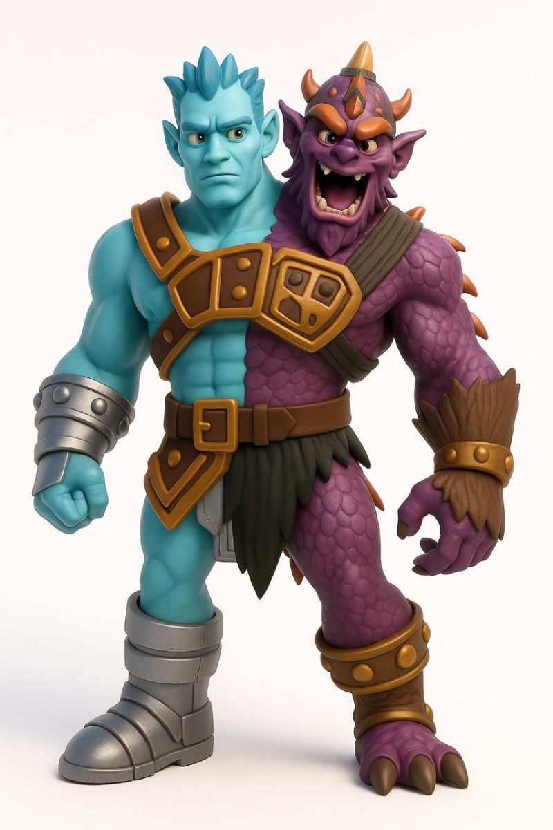 Bonecos 3d スタイル マンガ アニメ 男性 モンスター 2 頭 2 カベアス カリカート 3Dプリントモデル .c4d .max .obj .3ds .fbx .stl .blend 