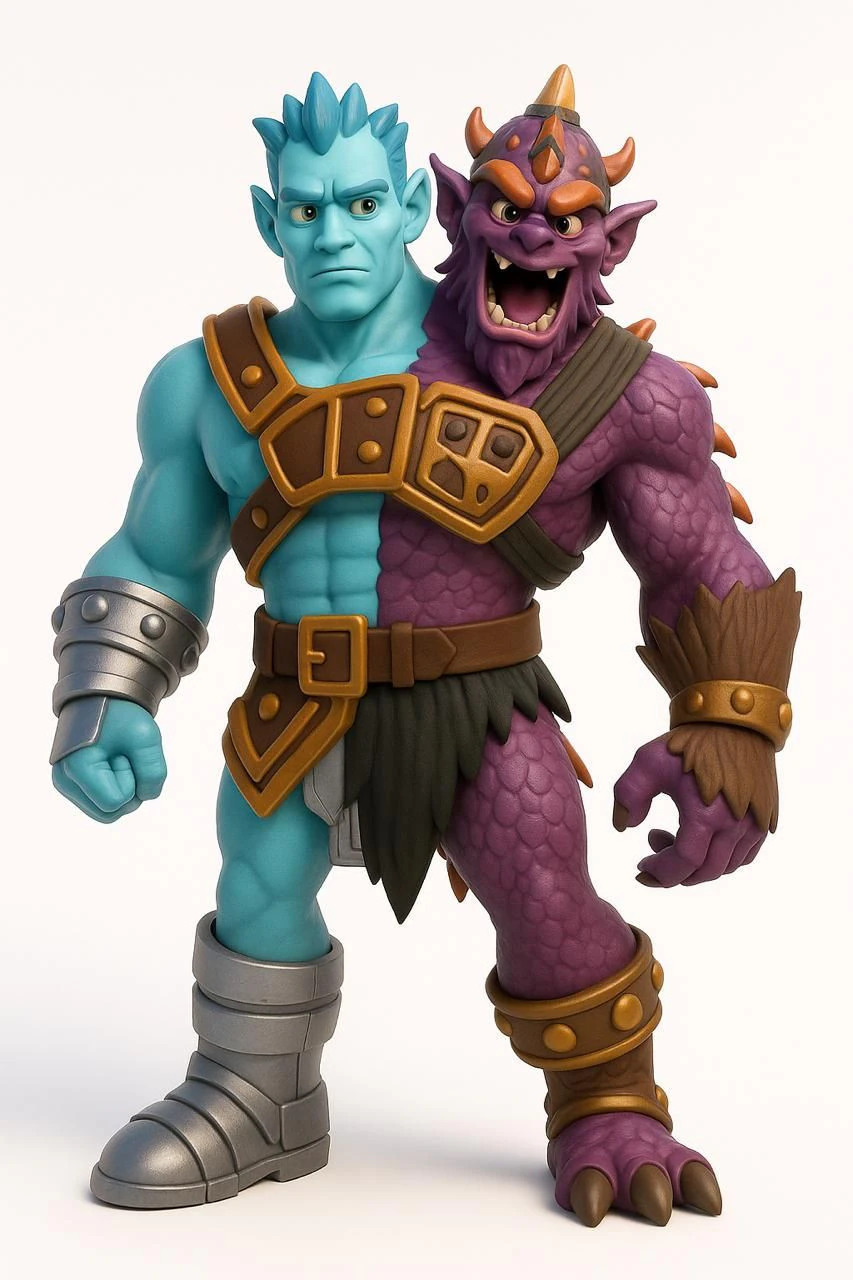 Bonecos 3d style manga anime man monster 2 head 2 cabeas caricato 3D Print Model .c4d .max .obj .3ds .fbx .stl .blend 