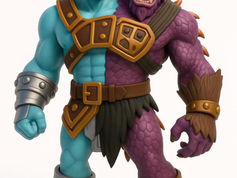 Bonecos 3d style manga anime man monster 2 head 2 cabeas caricato Modello di stampa 3D