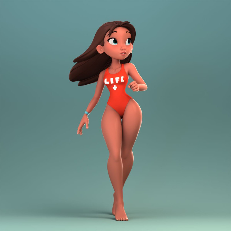 Bonecos style 3d manga anime femme sauveteur salva vidas caricato Modèles 3D en vedette .c4d .max .obj .3ds .fbx .stl .blend 