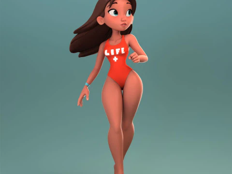Bonecos 3d style manga anime woman life guard salva vidas caricato 3D Print Model