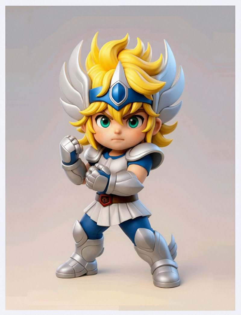 Bonecos 3D 风格漫画动漫圣斗士星矢 Hyoga 战士 caricato 3D 打印模型 .c4d .max .obj .3ds .fbx .stl .blend 