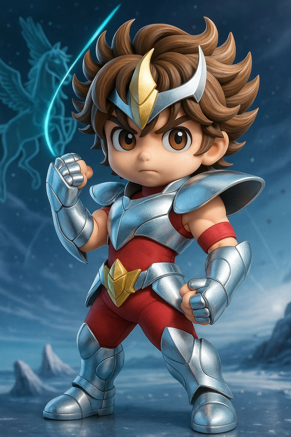 Bonecos 3d style manga anime saint seiya pegasus warrior caricato 3D Print Model .c4d .max .obj .3ds .fbx .stl .blend 