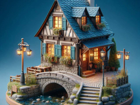 Bonecos 3d style manga anime casa house old style caricato 3D Print Model