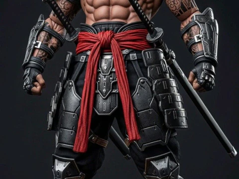 Bonecos 3d style manga anime warrior samurai style caricato 3D Print Model