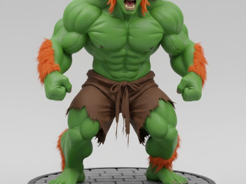 बोनकोस 3डी स्टाइल मंगा एनीमे ब्लैंका स्ट्रीट फाइटर स्टाइल कैरिकैटो 3D प्रिंट मॉडल