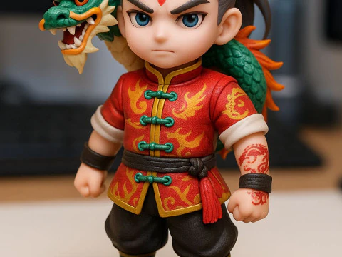 Bonecos 3d style manga anime warrior spirit dragon style caricato 3D Print Model