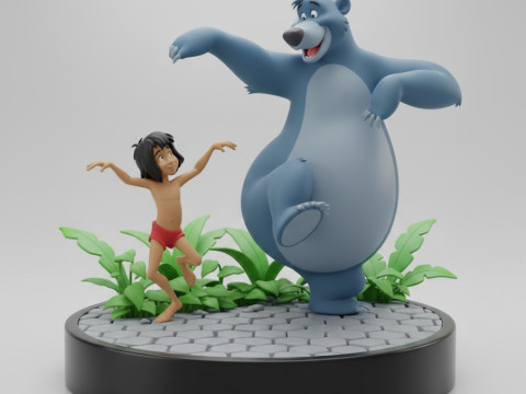 Bonecos estilo 3d mangá anime mogli e balu estilo caricato Modelo de Impressão 3D