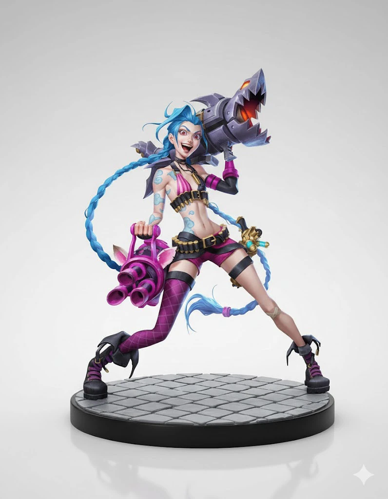 Bonecos 3d style manga anime jinx lol women lolli style caricato 3D Print Model .c4d .max .obj .3ds .fbx .stl .blend 