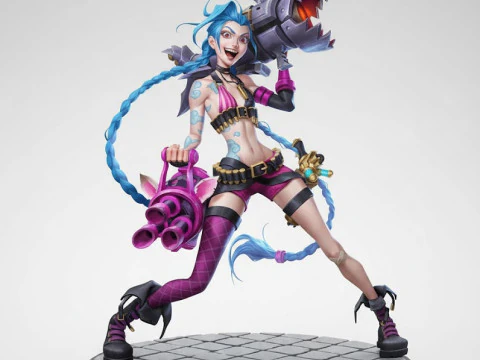 Bonecos 3d style manga anime jinx lol women lolli style caricato 3D Print Model