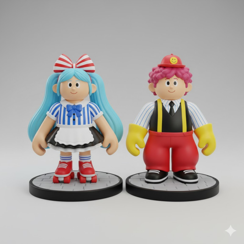 Bonecos 3D-Stil Manga Anime Frauen Hatsune Miku und Teto Lolli Stil Caricato 3D Druckmodell .c4d .max .obj .3ds .fbx .stl .blend 