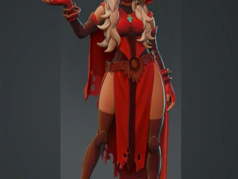 Bonecos 3d style manga anime women lolli red witch style caricato 3D Print Model