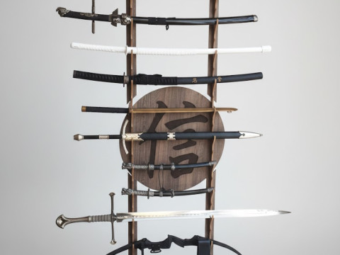 Bonecos 3d style manga anime weapons sword shield rack style caricato 3D Print Model