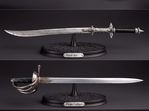 Bonecos 3d style manga anime weapons sword shield rack style caricato 3D Print Model