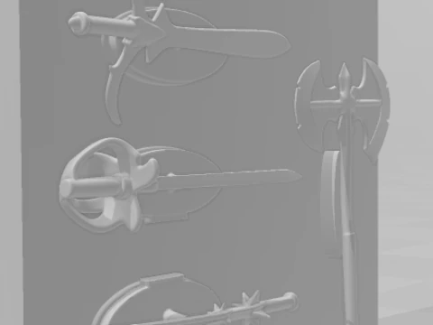 Bonecos 3d style manga anime weapons sword shield rack style caricato 3D Print Model