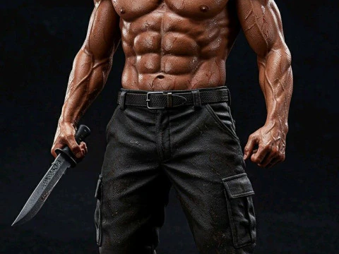 Bonecos 3d style manga anime john rambo stalone style caricato 3D Print Model