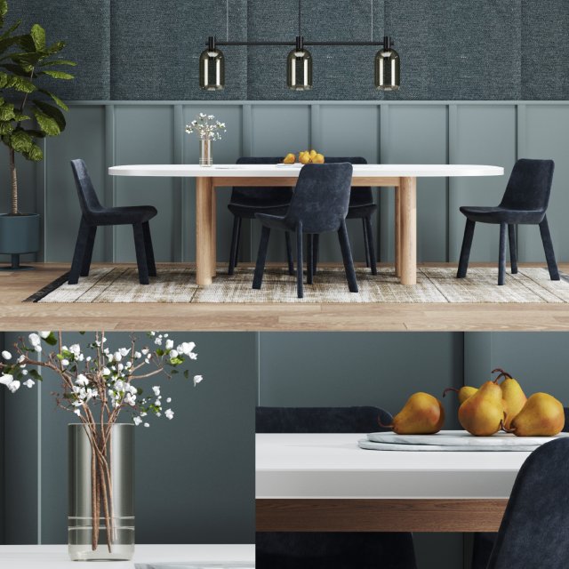 modern furniture dining set 001 Model 3D .c4d .max .obj .3ds .fbx .stl .blend 