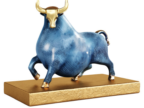 Латунная статуя счастливого быка 3D Модель