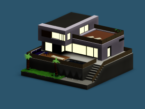 two-storey house with a swimming pool and palm trees Modelo 3D