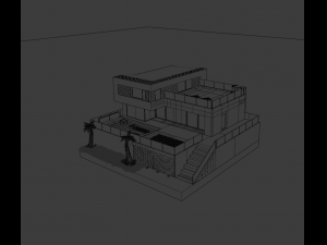two-storey house with a swimming pool and palm trees Modelo 3D