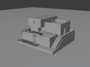 two-storey house with a swimming pool and palm trees Modelo 3D