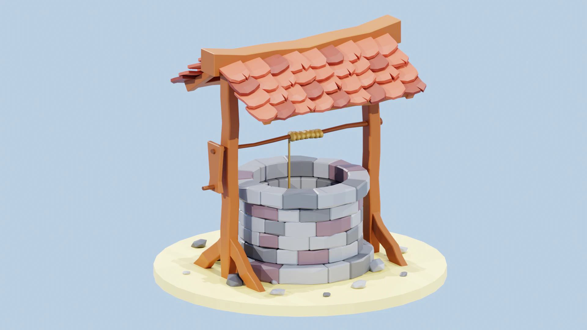 Simple Low Poly Well 3D Model .c4d .max .obj .3ds .fbx .stl .blend 