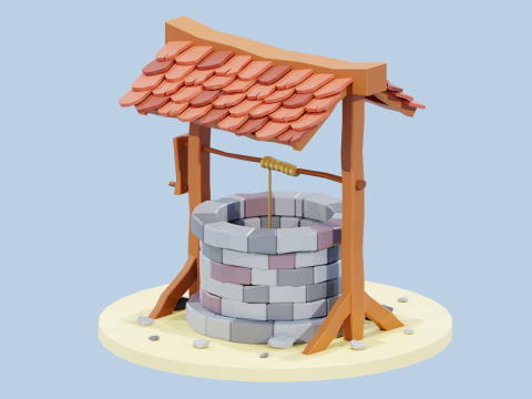 Einfacher Low-Poly-Well 3D Modell