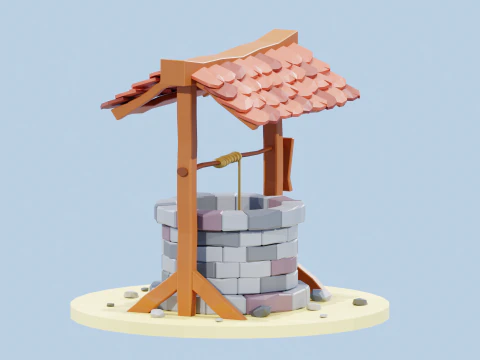Simple Low Poly Well 3D Model