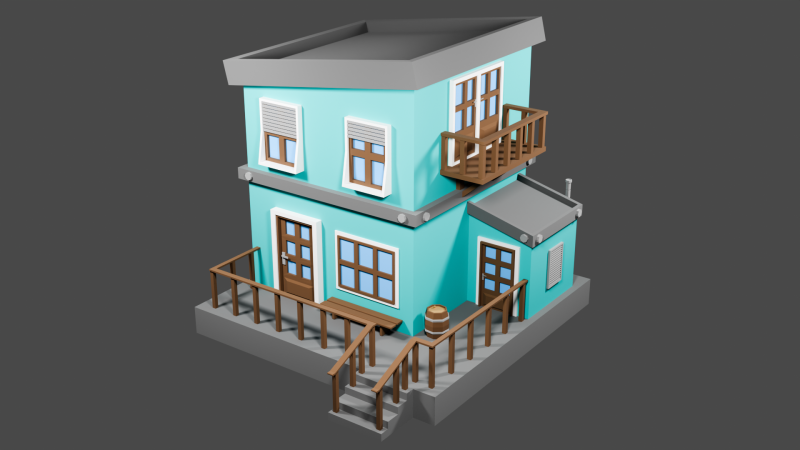 Casa semplice a basso numero di poligoni Modello 3D .c4d .max .obj .3ds .fbx .stl .blend 