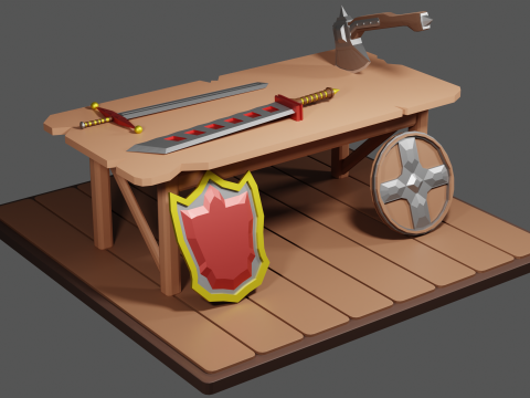 Einfache Low-Poly-Waffen und Schilde 3D Modell