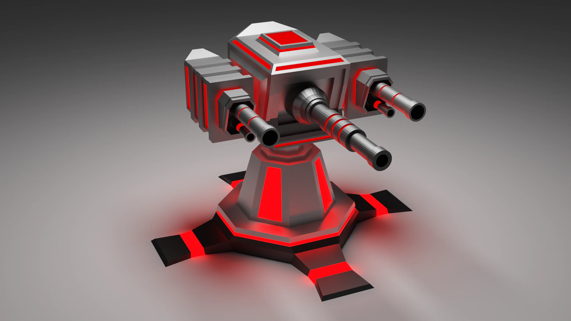 Simple Low Poly Turret 3D Model .c4d .max .obj .3ds .fbx .stl .blend 