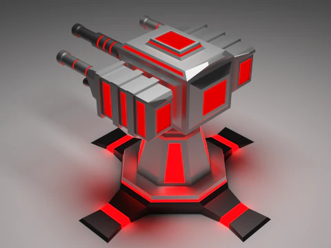 Simple Low Poly Turret 3D Model