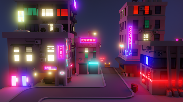 cyberpunk buildings Model 3D .c4d .max .obj .3ds .fbx .stl .blend 