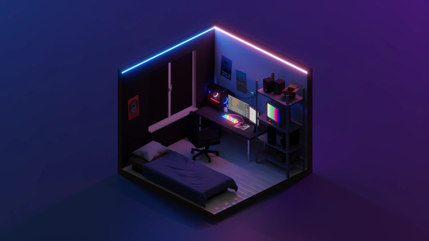 isometric gaming room 1 3D Model .c4d .max .obj .3ds .fbx .stl .blend