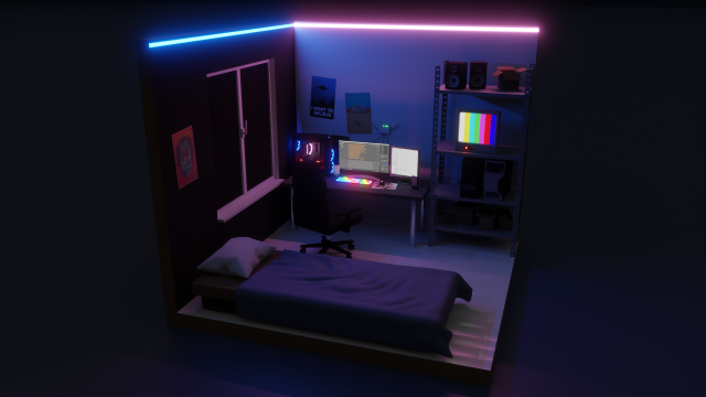 isometric gaming room 1 Low-poly 3D Model