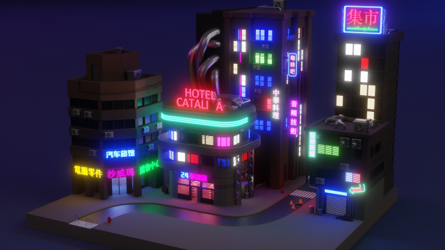 cyberpunk buildings 2 3D-Modell .c4d .max .obj .3ds .fbx .stl .blend 