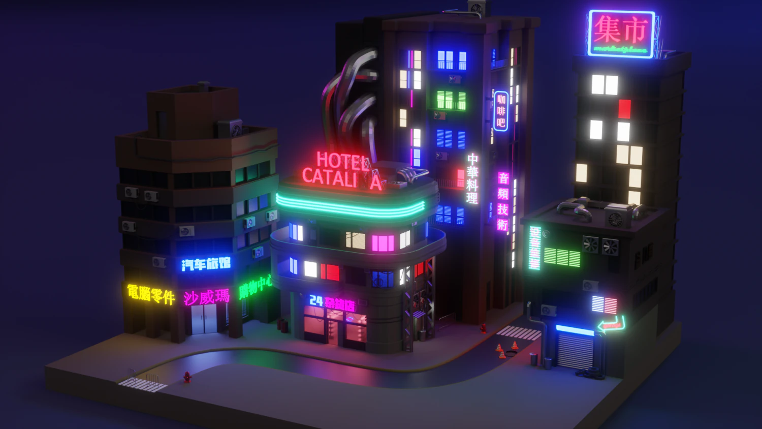 cyberpunk buildings 2 3D Model .c4d .max .obj .3ds .fbx .stl .blend 