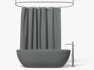 Closed Shower Curtain with Bath Interior Elements 3D Model