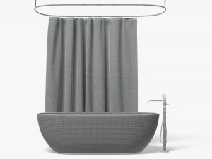 Closed Shower Curtain with Bath Interior Elements 3D Model