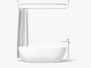 Opened Shower Curtain with Bath Interior Elements 3D Model