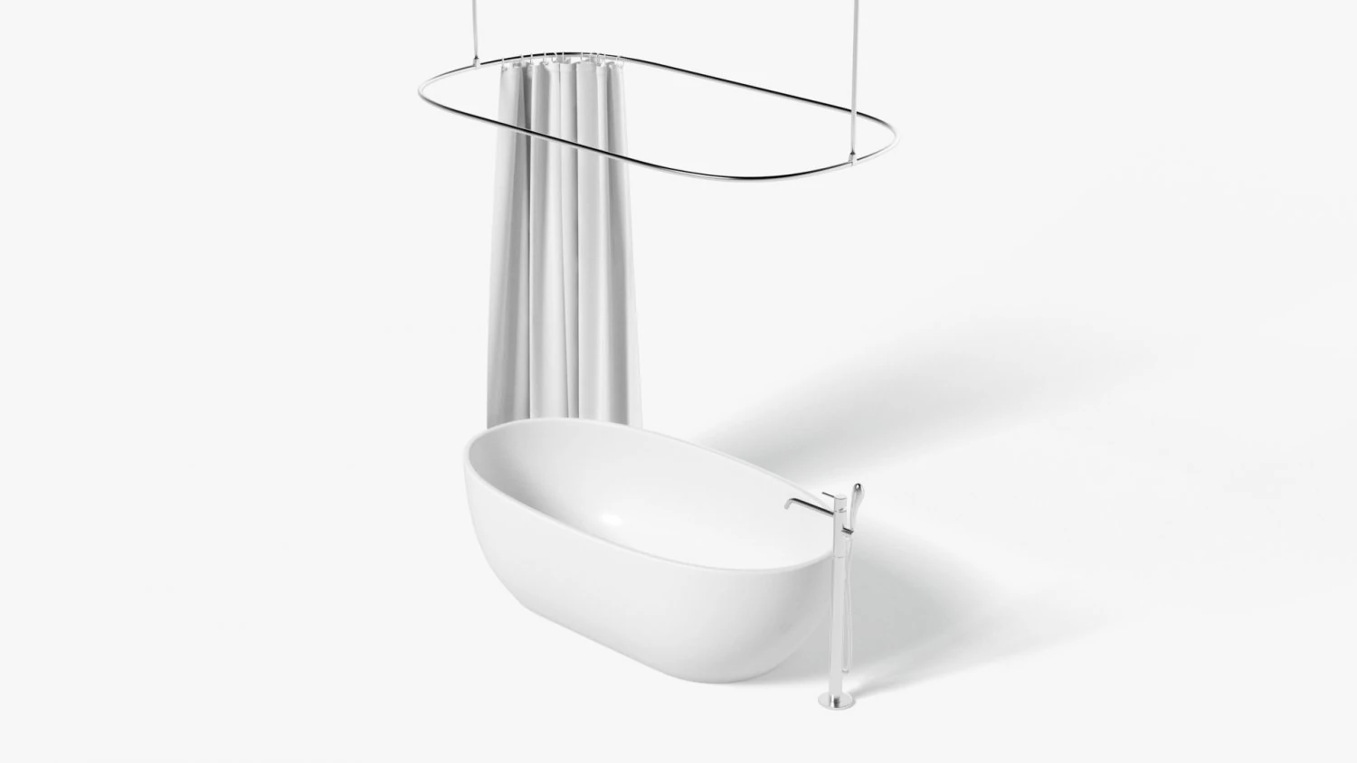 Opened Shower Curtain with Bath Interior Elements 3D Model .c4d .max .obj .3ds .fbx .stl .blend 