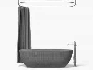 Opened Shower Curtain with Bath Interior Elements 3D Model