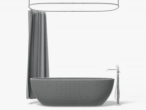 Opened Shower Curtain with Bath Interior Elements 3D Model