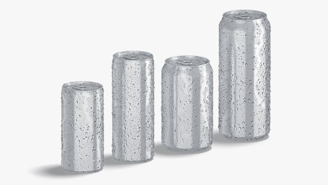 3D 4 Aluminium Soda Can with drops - 280 ml 330 ml 450 ml 500ml Modelo 3D .c4d .max .obj .3ds .fbx .stl .blend 