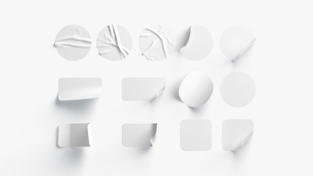 White Stickers Set - 13 adhesive round and square sticky labels 3D-Modell .c4d .max .obj .3ds .fbx .stl .blend 