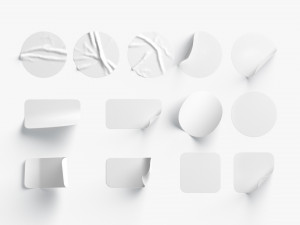 White Stickers Set - 13 adhesive round and square sticky labels Modelo 3D