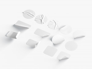 White Stickers Set - 13 adhesive round and square sticky labels 3D-Modell