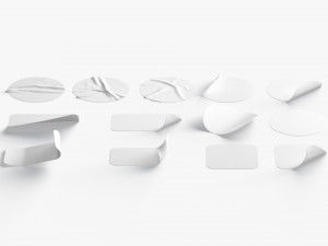 White Stickers Set - 13 adhesive round and square sticky labels 3D-Modell