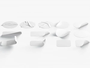 White Stickers Set - 13 adhesive round and square sticky labels 3D Model