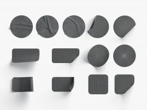 White Stickers Set - 13 adhesive round and square sticky labels 3D Model